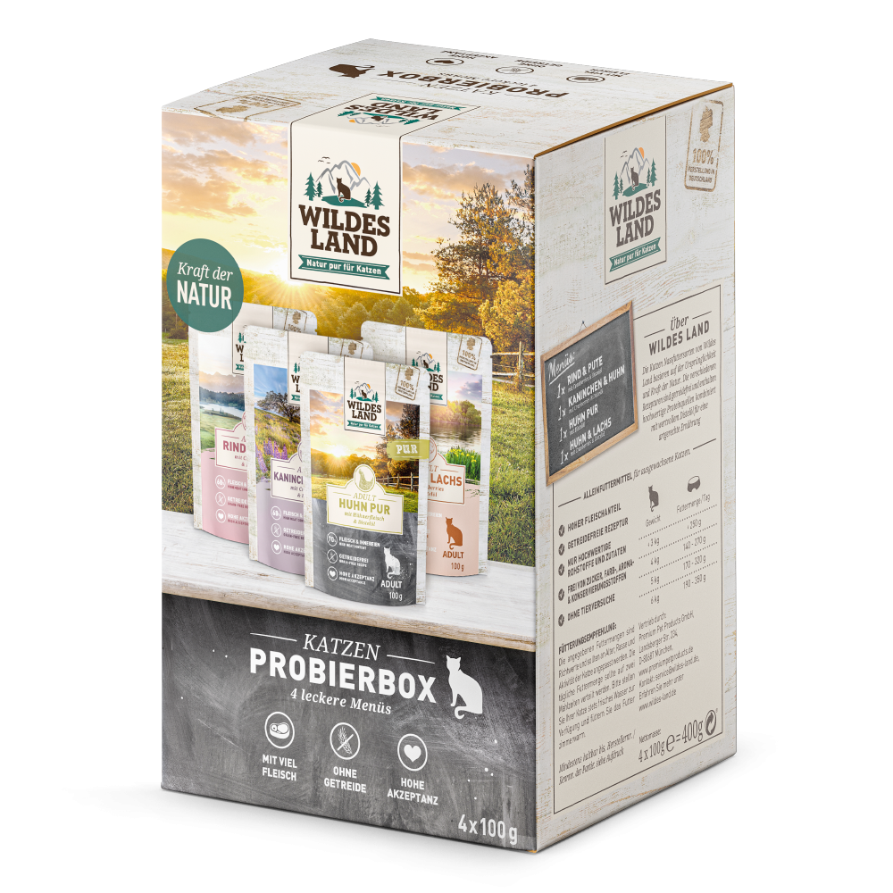 Wildes Land Classic Adult Katze
Pouch Probierbox 4 x 100 g