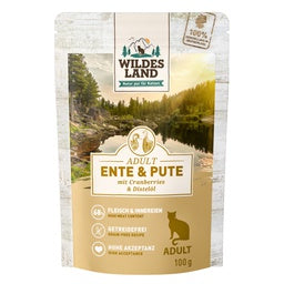 Wildes Land Classic Adult Katze Pouch Ente und Pute mit Distelöl  100g