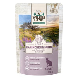 Wildes Land Classic Adult Katze Pouch Kaninchen und Huhn mit Distelöl 100g