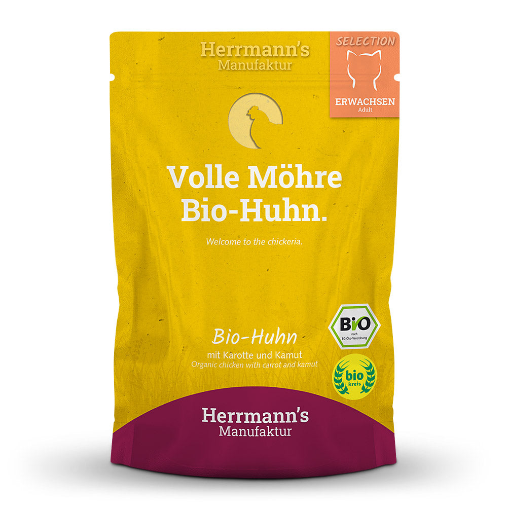 Herrmann's Selection Adult Katze Pouch Bio-Huhn mit Karotte& Kamut 100g